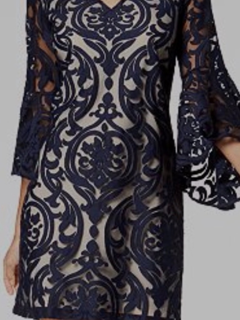 MSK Navy Blue Lace Overlay Shift Dress with Nude Underlay